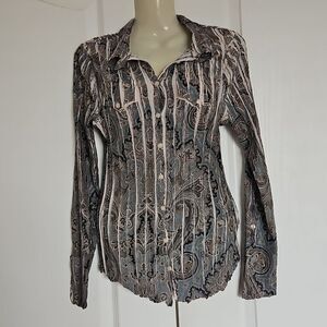 Komarov Pleated Button-Down Long Sleeves Shirt Small Blue/Cream